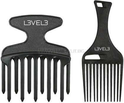 L3VEL3 2PC HAIR PICK COMB SET -  КОМПЛЕКТ 2 БРОЯ ПРОФЕСИОНАЛНИ ГРЕБЕНИ С ДРЪЖКА, ЗА РАЗРЕСВАНЕ И РАЗПЛИТАНЕ