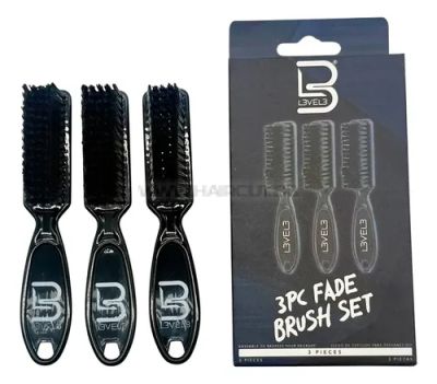 L3VEL3 3PC FADE BRUSH SET - КОМПЛЕКТ 3 БРОЯ БРЪСНАРСКИ FADE ЧЕТКИ С ПЛАСТМАСОВИ ДРЪЖКИ