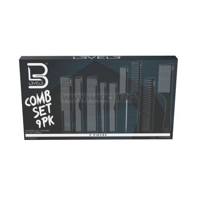 L3VEL3 9PC STYLING COMB SET - КОМПЛЕКТ 9 БРОЯ ПРОФЕСИОНАЛНИ ГРЕБЕНИ ЗА КОСА И БРАДА 