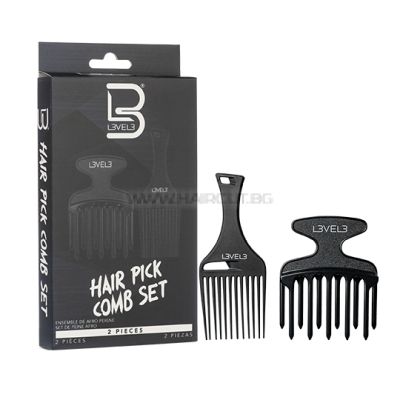 L3VEL3 2PC HAIR PICK COMB SET -  КОМПЛЕКТ 2 БРОЯ ПРОФЕСИОНАЛНИ ГРЕБЕНИ С ДРЪЖКА, ЗА РАЗРЕСВАНЕ И РАЗПЛИТАНЕ