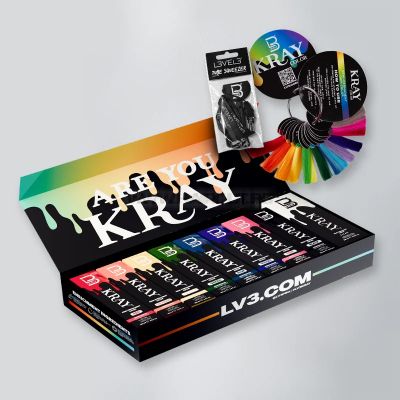 L3VEL3 KRAY INTRO KIT - КОМПЛЕКТ 16 БРОЯ ПОДХРАНВАЩА ПОЛУПЕРМАНЕНТНА БОЯ ЗА КОСА С UV ЗАЩИТА + ДИСПЛЕЙ